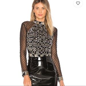 X by NBD Selena sequined beaded body suit